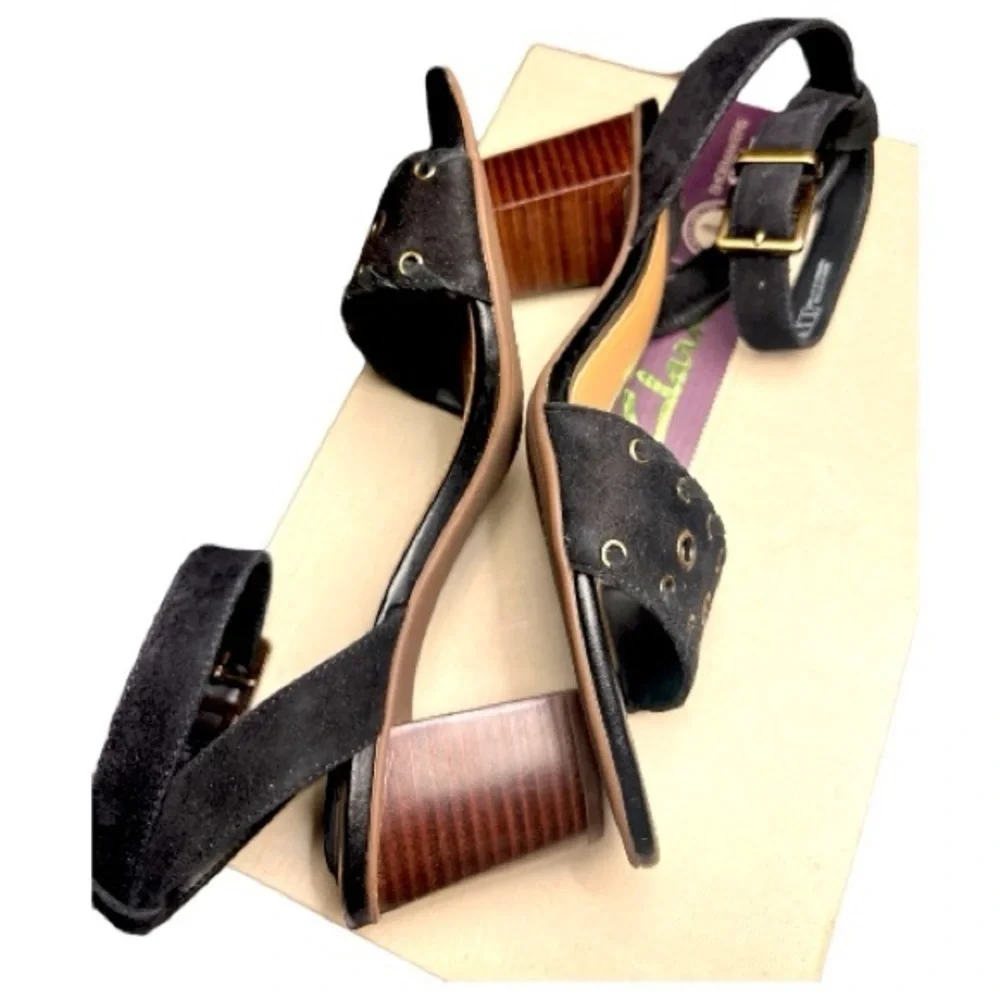 Womens Clarks Artisan Ralene Black Suede Ankle Strap Block Heel Sandals Size 7.5